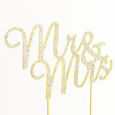 Mr and Mrs Script Gold Glitter Rhinestone Wedding Cake Topper- Le Petit Pain