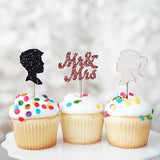 12 Mr and Mrs Black White Glitter Cupcake Wedding Cake Topper Picks Decoration Bachelorette - le petit pain