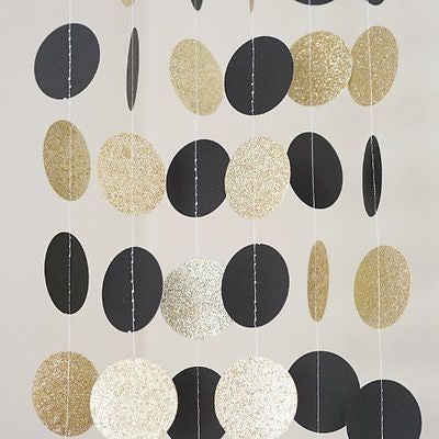 Black and Gold Glitter Circle Polka Dots Paper Garland 10 FT Banner Pa ...