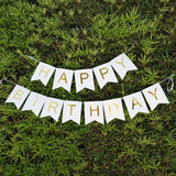 Gold and White Happy Birthday Banner Bunting Garland Party Decoration Gold Foil- Le Petit Pain