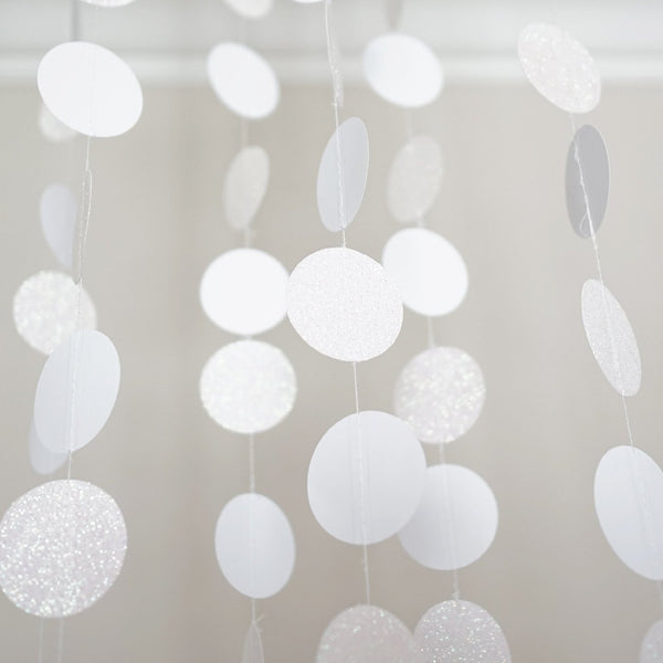 White and Pearl Glitter Circle Polka Dots Paper Garland 10 FT Banner P ...